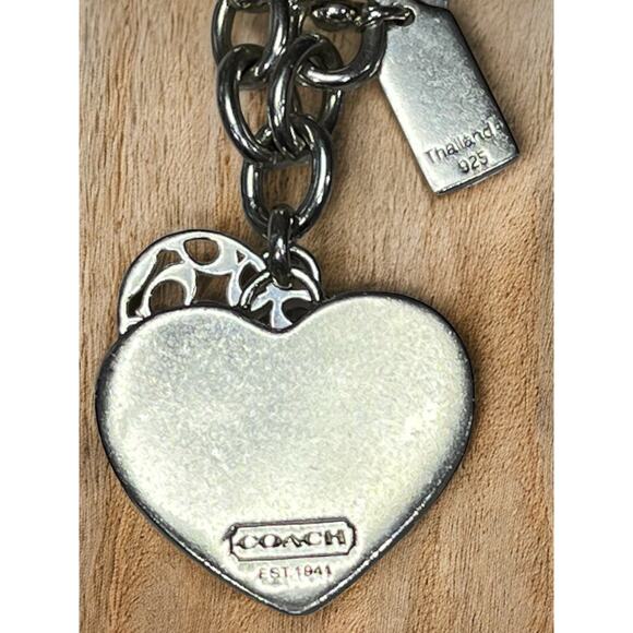 Y2K Coach 925 Sterling Silver Double Heart Pendant Link Bracelet - Picture 6 of 7